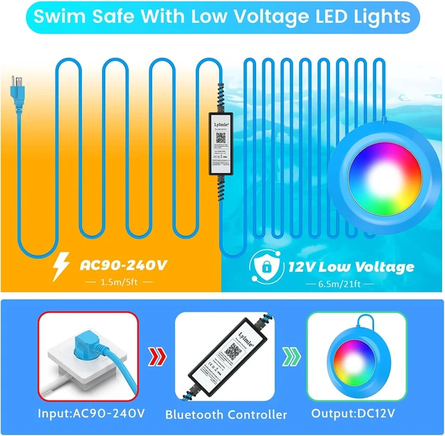 Alt view image 3 of 7 - LED Pool Lights, 20W Smart RGB Magnetic Submersible Light with APP
