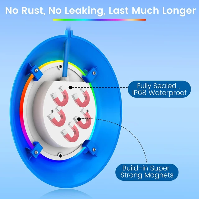 Alt view image 4 of 7 - LED Pool Lights, 20W Smart RGB Magnetic Submersible Light with APP