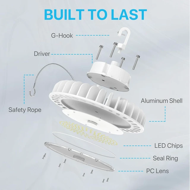 Alt view image 6 of 7 - UFO LED High Bay Lights: 150W High Bay LED Shop Light 21,000LM 5000K, 1-10V Dimmable UFO Lights with 110V Plug 5FT Cable, UL Listed High Bay LED Lights for Warehouse Garage Workshop