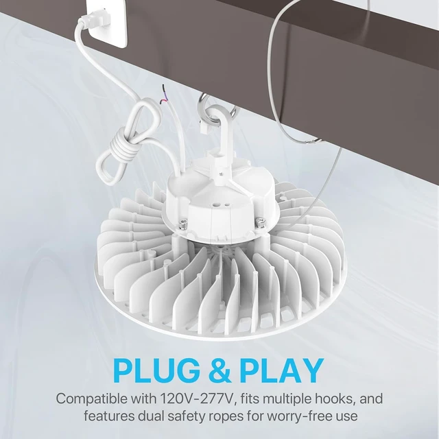 Alt view image 4 of 7 - UFO LED High Bay Lights: 150W High Bay LED Shop Light 21,000LM 5000K, 1-10V Dimmable UFO Lights with 110V Plug 5FT Cable, UL Listed High Bay LED Lights for Warehouse Garage Workshop