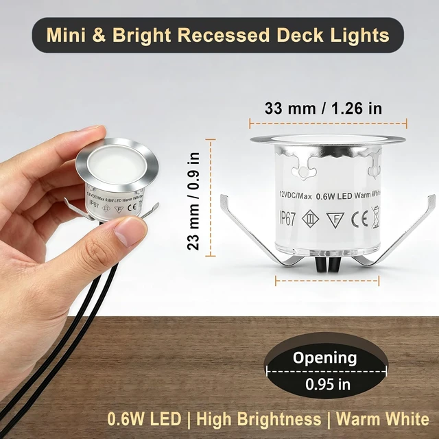 Alt view image 5 of 7 - Dimmable LED Deck Lights with Timer and Photocell Sensor, 20 Pack Recessed Deck Lights Kit, IP67 Waterproof Outdoor Low Voltage Deck Lighting for Step, Stair, Garden, Yard, Patio, Floor Decor
