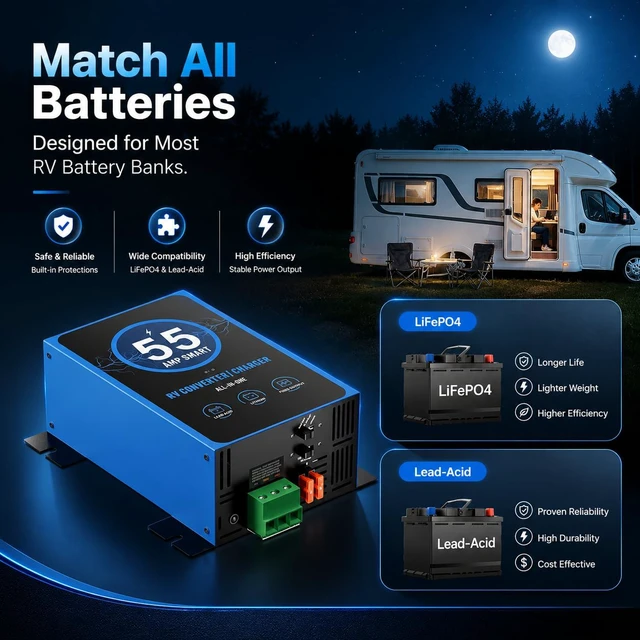 Alt view image 3 of 7 - RV Power Converter 55Amp, RV Converter 120V AC to 12V DC