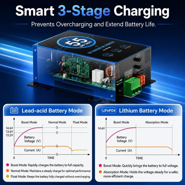 Alt view image 5 of 7 - RV Power Converter 55Amp, RV Converter 120V AC to 12V DC