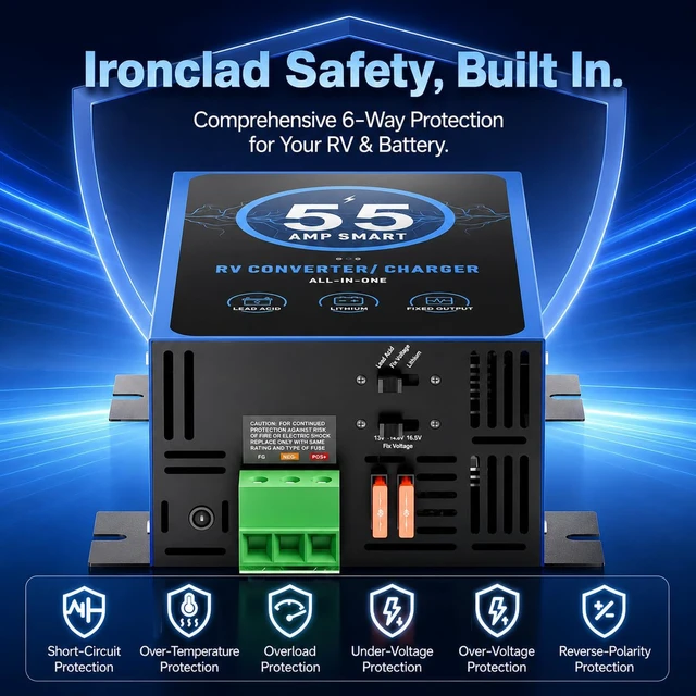 Alt view image 6 of 7 - RV Power Converter 55Amp, RV Converter 120V AC to 12V DC