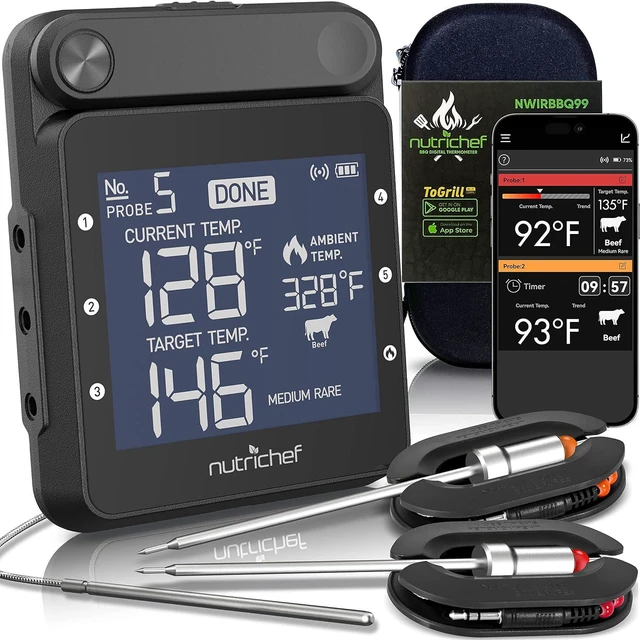 Main image of Smart BBQ Thermometer - Rechargeable Dual Probe System with WiFi & Bluetooth for Precise Grilling, Easy-to-Read Digital Display, Compatible with Any Smartphone for Outdoor Barbecue & Smoker