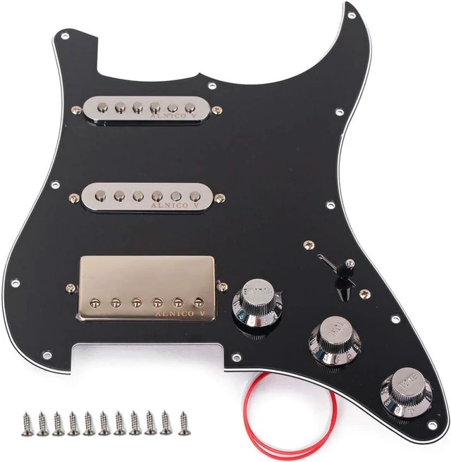 Main image of Prewired Loaded Pickguard,Guitar Pickguard with Humbucker SSH Pickup Set, Alnico V High Output Single Coil Pickups With 3-ply Loaded Pick Guard Pick-ups for Stratocaster Guitar Replacement Parts