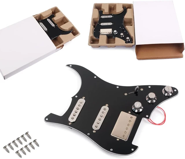 Alt view image 4 of 6 - Prewired Loaded Pickguard,Guitar Pickguard with Humbucker SSH Pickup Set, Alnico V High Output Single Coil Pickups With 3-ply Loaded Pick Guard Pick-ups for Stratocaster Guitar Replacement Parts