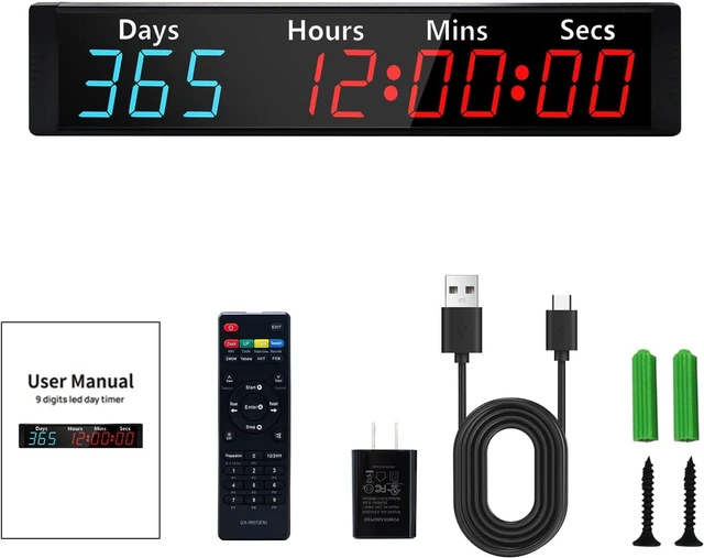 Main image of Digital 999 Days Countdown Count Up Timer Clock with RGB Color