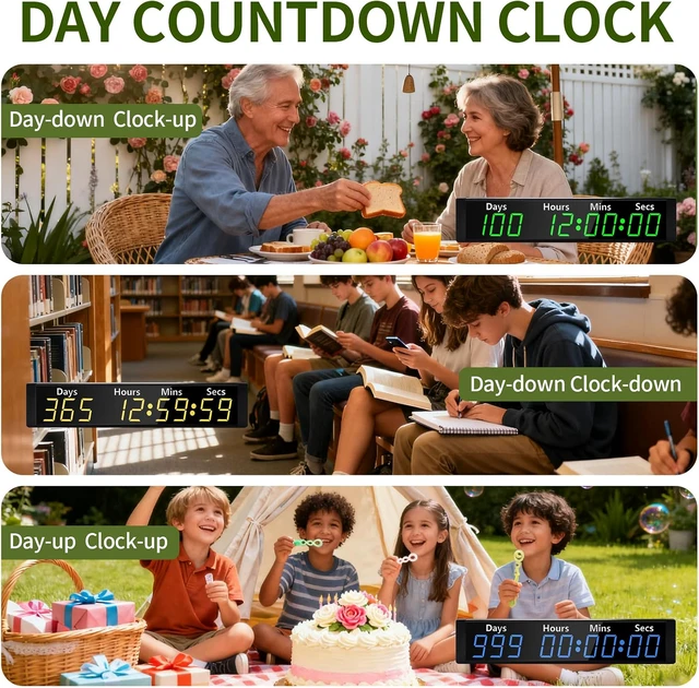 Alt view image 4 of 7 - Digital 999 Days Countdown Count Up Timer Clock with RGB Color
