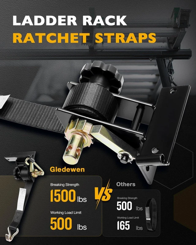 Alt view image 2 of 7 - Ladder Rack Ratchet Straps with J-Hook (4 PCS), Cargo Buckle Lock Strap
