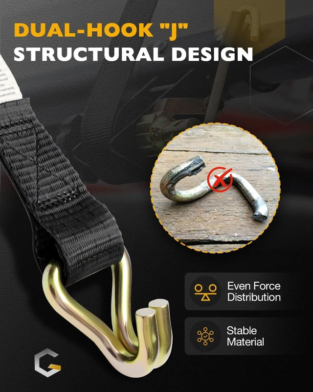 Alt view image 6 of 7 - Ladder Rack Ratchet Straps with J-Hook (4 PCS), Cargo Buckle Lock Strap
