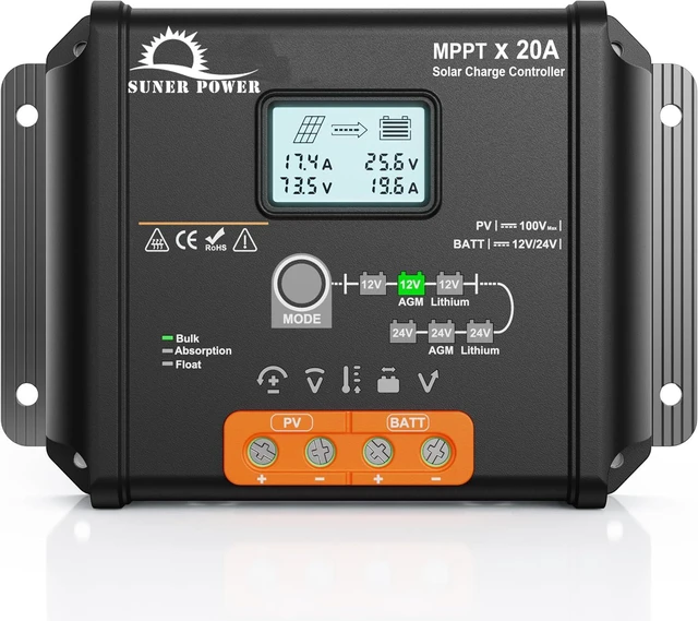 Main image of 20 Amp 12V 24V MPPT Solar Charge Controller