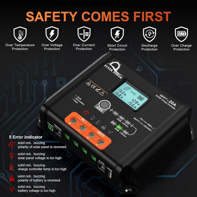 Alt view image 3 of 7 - 20 Amp 12V 24V MPPT Solar Charge Controller