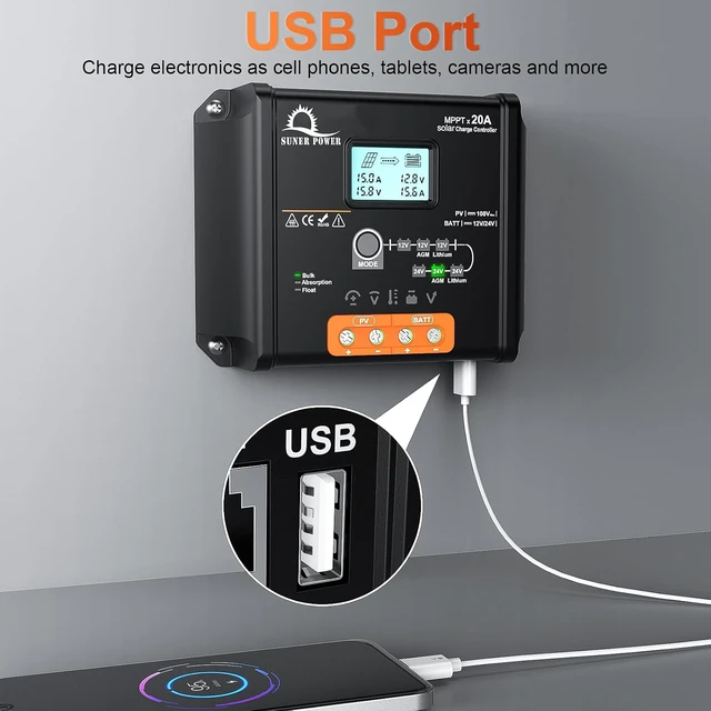 Alt view image 5 of 7 - 20 Amp 12V 24V MPPT Solar Charge Controller