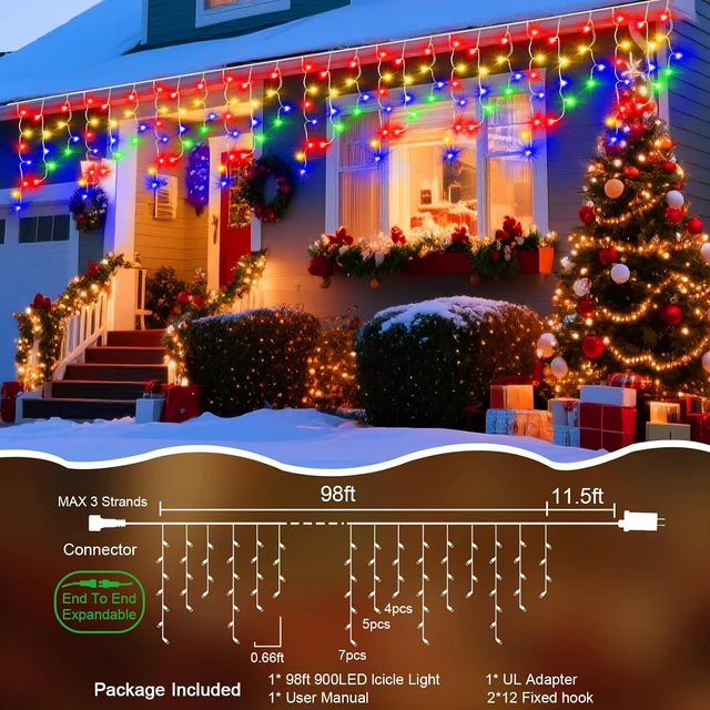 Alt view image 2 of 6 - 98 Ft Ice Light for Outside, 900 LED Christmas Lights Outdoor Plug in, Christmas Ice Lighting with 8 Modes & Timer for Holiday, Party, Wedding, House, Patio, Outdoor Decor(Multicolor)