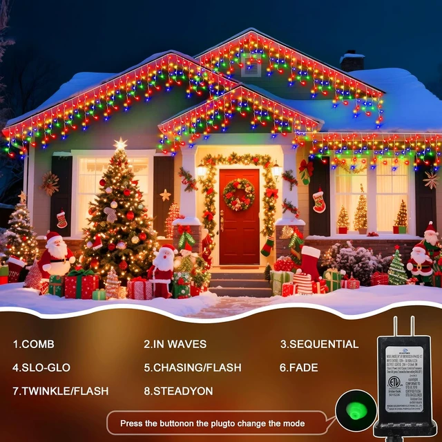 Alt view image 3 of 6 - 98 Ft Ice Light for Outside, 900 LED Christmas Lights Outdoor Plug in, Christmas Ice Lighting with 8 Modes & Timer for Holiday, Party, Wedding, House, Patio, Outdoor Decor(Multicolor)