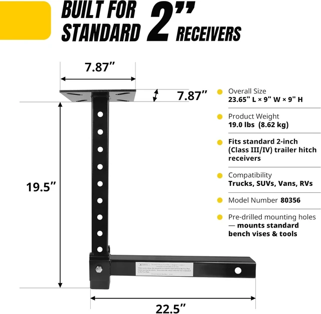 Alt view image 3 of 6 - Hitch Mount Vise Plate Holder HeavyDuty 2 Inch Receiver Workbench Mount Portable Vise and Tool Platform for Trucks SUVs and RVs Alloy Steel Construction (80356)