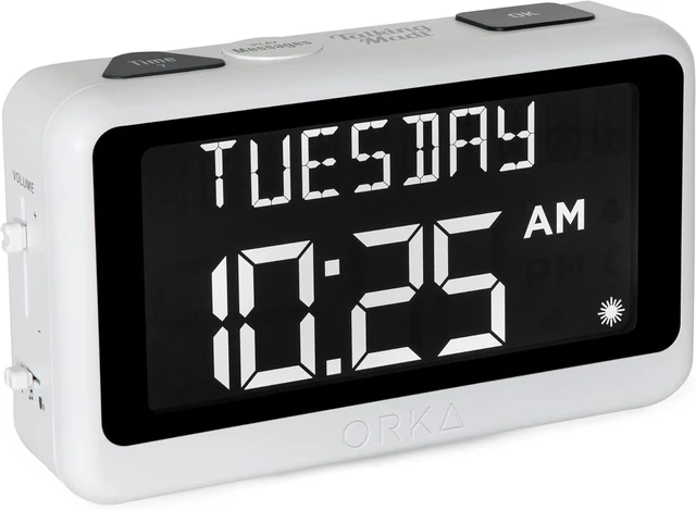 Main image of Talking Clock. Voice Recordable Ex Large Medication Pill Reminder. Talking Alarm Clock for Dementia, Hearing, Visually impaired Seniors-Digital Day Clock with Multiple Customized Alarms White