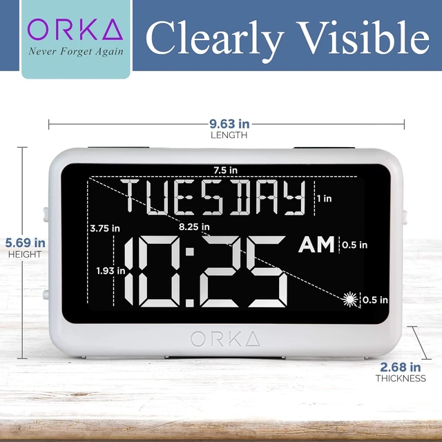 Alt view image 5 of 7 - Talking Clock. Voice Recordable Ex Large Medication Pill Reminder. Talking Alarm Clock for Dementia, Hearing, Visually impaired Seniors-Digital Day Clock with Multiple Customized Alarms White