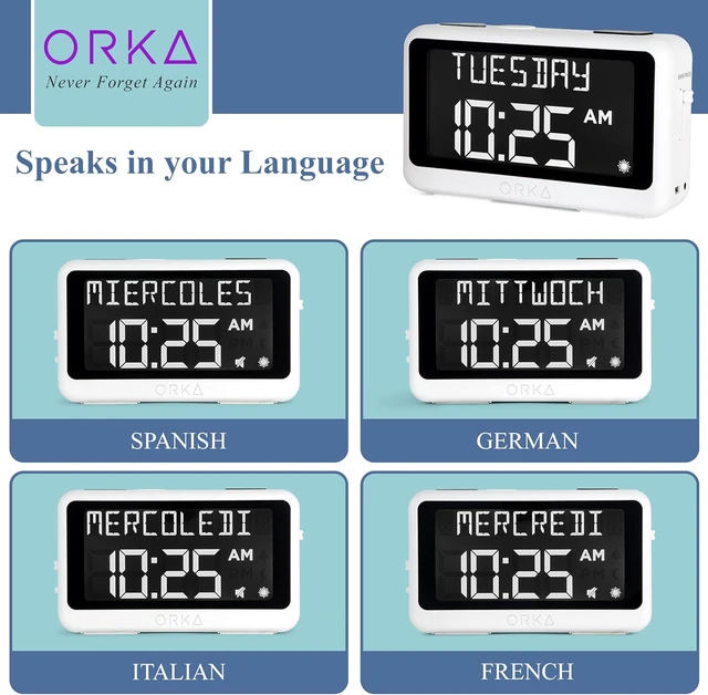 Alt view image 7 of 7 - Talking Clock. Voice Recordable Ex Large Medication Pill Reminder. Talking Alarm Clock for Dementia, Hearing, Visually impaired Seniors-Digital Day Clock with Multiple Customized Alarms White