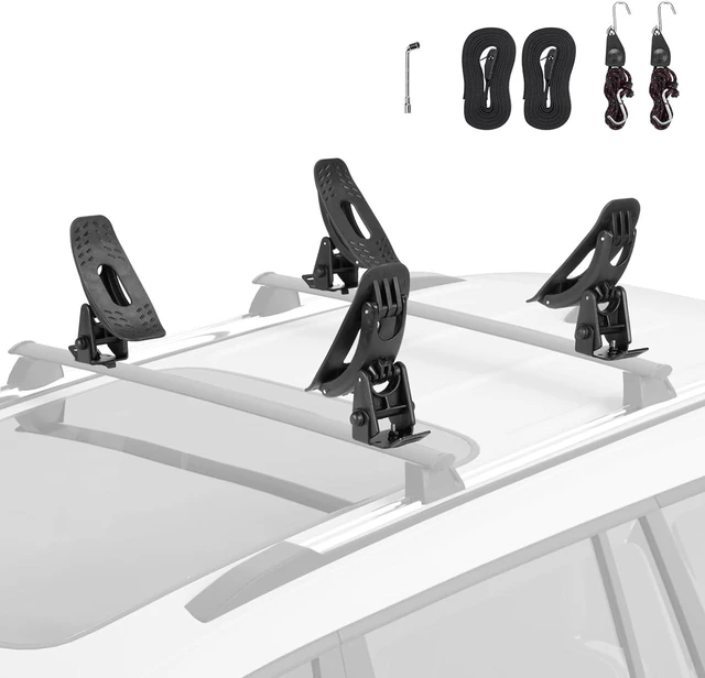 Main image of T-Slot Kayak Roof Rack Saddles, Only Fits for Auto Cross Bars with T-Track to Carrier Kayak Paddle Board Surfboard with Tie Down Straps Ratchet Strap,150LBS Load Capacity 2 Pairs