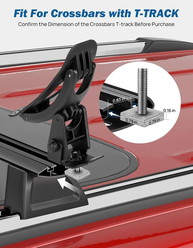 Alt view image 2 of 6 - T-Slot Kayak Roof Rack Saddles, Only Fits for Auto Cross Bars with T-Track to Carrier Kayak Paddle Board Surfboard with Tie Down Straps Ratchet Strap,150LBS Load Capacity 2 Pairs