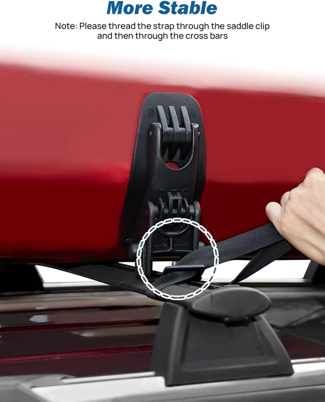Alt view image 3 of 6 - T-Slot Kayak Roof Rack Saddles, Only Fits for Auto Cross Bars with T-Track to Carrier Kayak Paddle Board Surfboard with Tie Down Straps Ratchet Strap,150LBS Load Capacity 2 Pairs