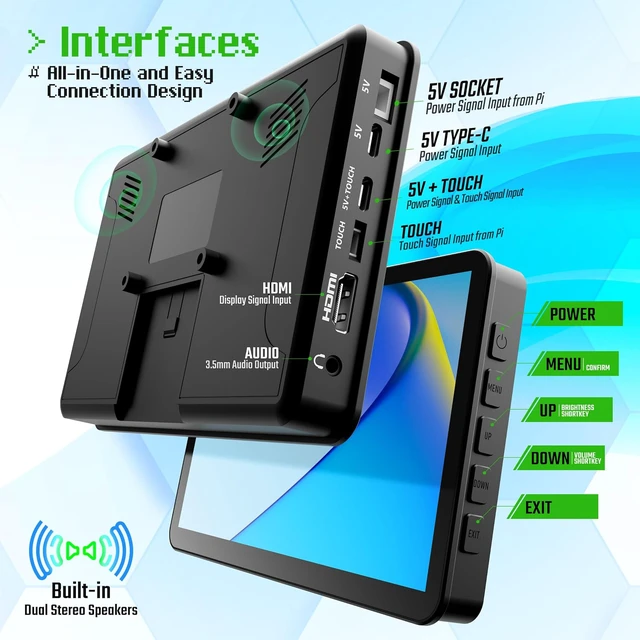 Alt view image 2 of 7 - 7-inch Mini Monitor with Touchscreen for Raspberry Pi, Computer, SBC
