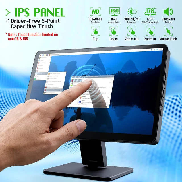 Alt view image 3 of 7 - 7-inch Mini Monitor with Touchscreen for Raspberry Pi, Computer, SBC