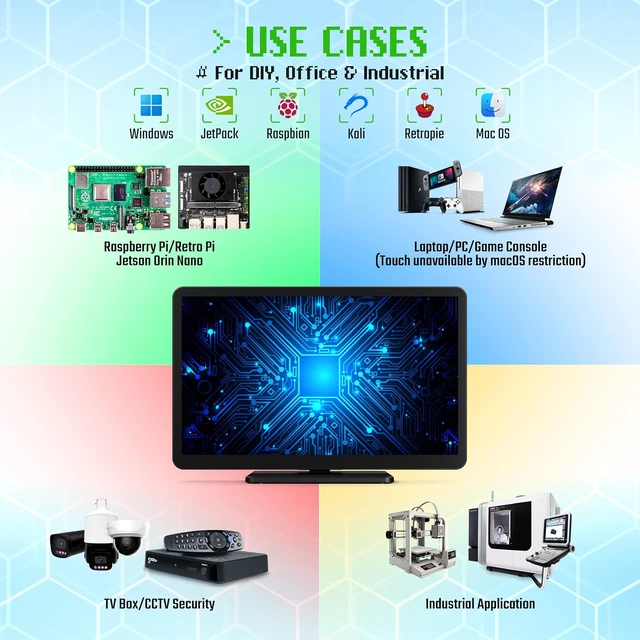 Alt view image 6 of 7 - 7-inch Mini Monitor with Touchscreen for Raspberry Pi, Computer, SBC