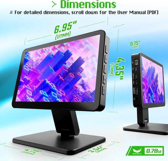 Alt view image 7 of 7 - 7-inch Mini Monitor with Touchscreen for Raspberry Pi, Computer, SBC