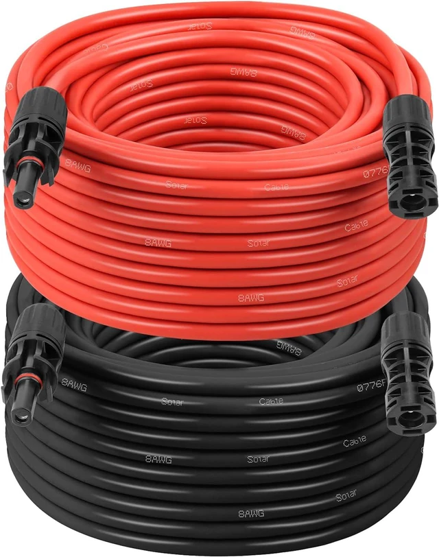 Main image of Solar Extension Cable 8AWG 30FT 2-Pack (Red + Black), PV Wire with Male/Female Solar Connectors, Weatherproof Solar Panel Wire for RV, Boat, Inverter, Off-Grid Systems