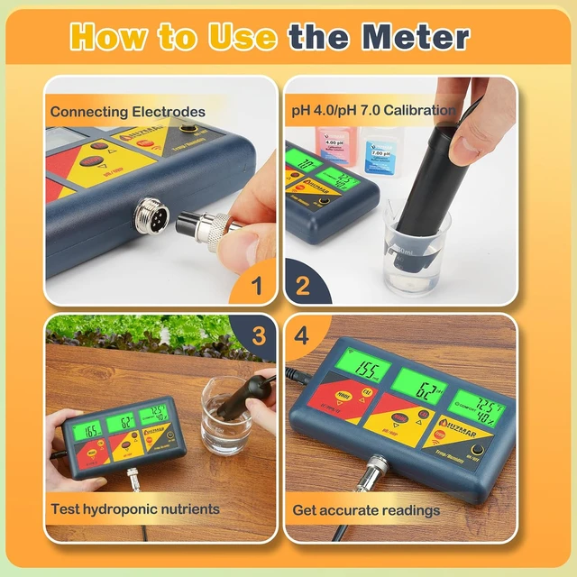 Alt view image 6 of 6 - pH EC Meter for Hydroponics 7 in 1 pH EC PPM CF ORP Temp Humidity