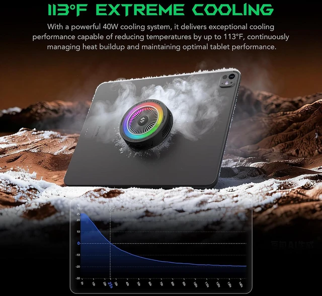Alt view image 3 of 7 - iPad Cooler, Magnetic Tablet Cooler for ipad/Surface pro/ Tab, 40W Tablet Cooling Fan for Gaming, Tiktok Live Streaming, App-Controlled Tablet Radiator (Black)