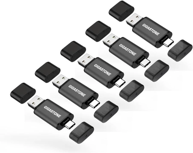 Main image of 64GB Dual USB Flash Drive 5-Pack, USB 3.2 Gen 1, 2-in-1 USB C+A, Speed Up to 100MB/s, Head Cap Design Thumb Drive, Plug & Play for Smartphone/PC/Mac/TV/Car Audio, USB 2.0/3.0/3.1 Compatible