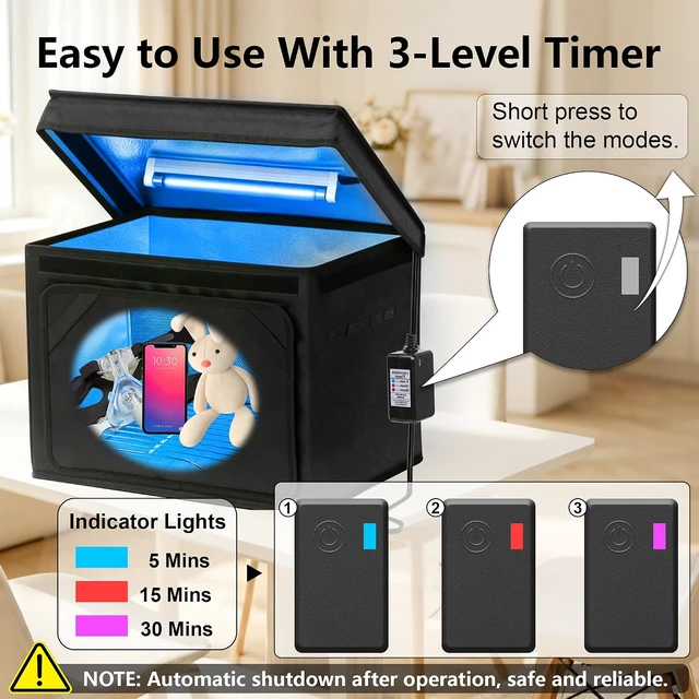 Alt view image 4 of 7 - Large UV Sanitizer Box, 36L Portable Sanitizing and Cleaning Machine with 3-Level Timer, Foldable UV Cleaner Box for Household Use Like Phone, Towel, Key, Etc. Ozone Free
