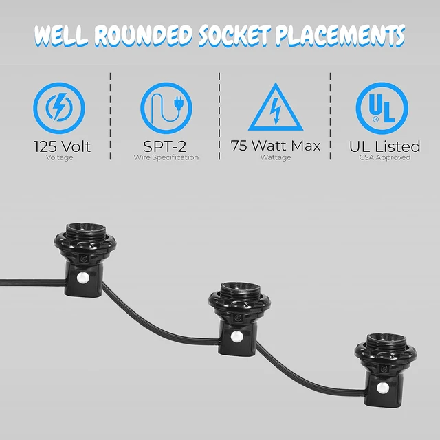 Alt view image 4 of 5 - Light Extension Harness Set - with Candelabra Base Light Sockets - UL Listed and CSA Approved for Safety - Temperature Resistant Cords- Light Harness Set (3 Light Harness) - OL-39278