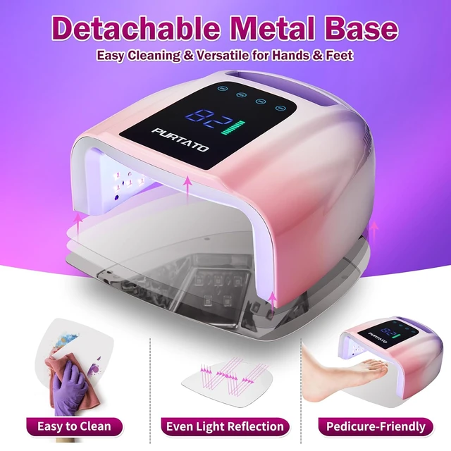 Alt view image 5 of 7 - Professional Rechargeable 96W UV LED Portable Cordless UV Light for Nail Lamp Machine with Removable Stainless Steel Bottom,4 Timer Setting and Smart Sensor Nail Dryer (Purple&Pink)