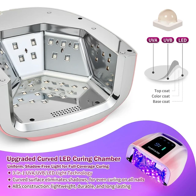 Alt view image 6 of 7 - Professional Rechargeable 96W UV LED Portable Cordless UV Light for Nail Lamp Machine with Removable Stainless Steel Bottom,4 Timer Setting and Smart Sensor Nail Dryer (Purple&Pink)