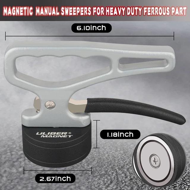 Alt view image 3 of 7 - Heavy Duty Strong Magnetic Pickup Tool,2 Pack Magnetic Lifting with Quick Release,Portable Material Collector with Ergonomic Handle for Iron Plate,Tool Steel,Laser Cutting