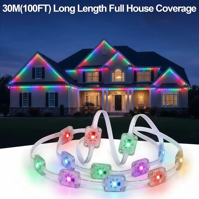 Alt view image 7 of 7 - Permanent Christmas Lights 100FT, Smart Eaves Lights for House Roofline