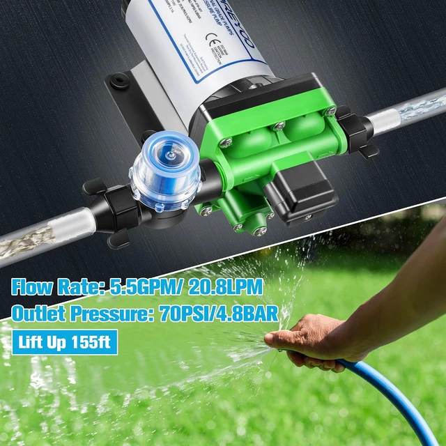 Alt view image 2 of 7 - Upgraded 110V AC Water Diaphragm Pressure Pump, 5.5GPM 70PSI Self RV Priming Water Pump with Plug and Switch, Revolution Pump for Water Transfer Pressure Booster Camper with 2 Brass Connectors