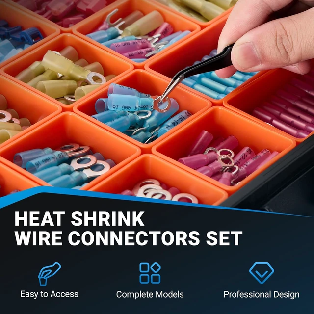 Alt view image 7 of 7 - 1347PCS Heat Shrink Wire Connectors Kit, Electrical Terminals & Solder Seal Connectors, Insulated Marine Grade Waterproof Ring Fork Spade Butt Splice Set for Boat Automotive DIY