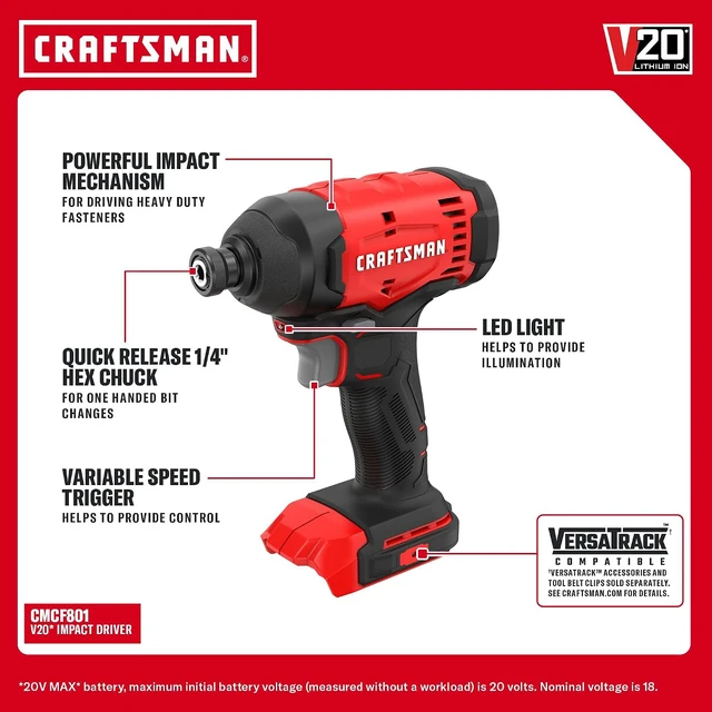 Alt view image 4 of 7 - V20 Cordless Drill Set and Impact Driver, Includes 2Ah Battery and Charger, Power Tool Set with 1700 RPM 1/2 In. Power Drill, 1800 Torque 1/4 In. Impact Screwdriver, LED (CMCK201D1)