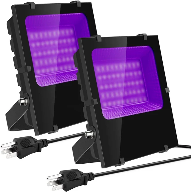 Main image of 300W Black Lights Outdoor, Commercial High Power LED Black Light Flood Lights with UL Listed Plug IP66 Waterproof Blacklight FloodLight 395nm for Glow Party Large Space, Halloween (2 Pack)