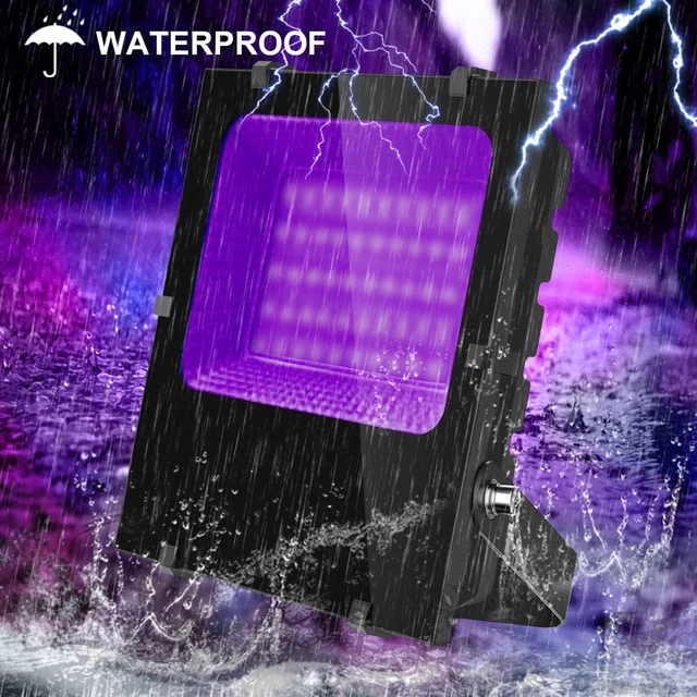 Alt view image 2 of 7 - 300W Black Lights Outdoor, Commercial High Power LED Black Light Flood Lights with UL Listed Plug IP66 Waterproof Blacklight FloodLight 395nm for Glow Party Large Space, Halloween (2 Pack)