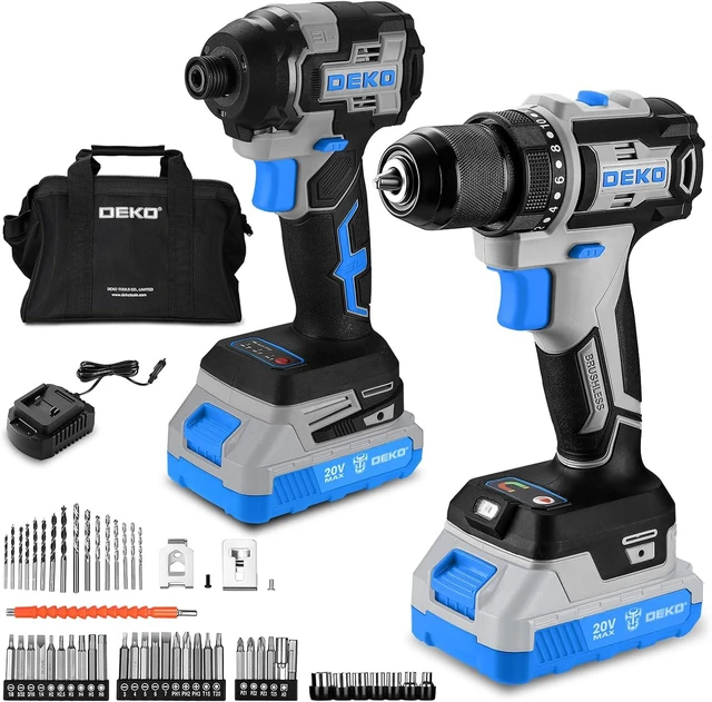 Main image of Cordless Drill & Impact Driver: 20V Brushless Power Drill and 20V Brushless Impact Driver Set, Power Tool Set with 2 x 2.0Ah Batteries, Charger, Bag& 52 x Accessories-Blue