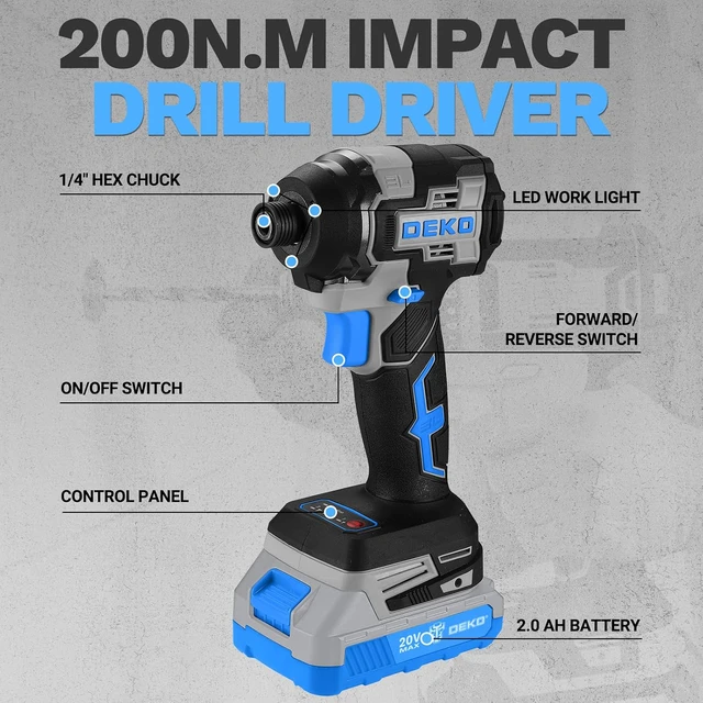 Alt view image 4 of 7 - Cordless Drill & Impact Driver: 20V Brushless Power Drill and 20V Brushless Impact Driver Set, Power Tool Set with 2 x 2.0Ah Batteries, Charger, Bag& 52 x Accessories-Blue