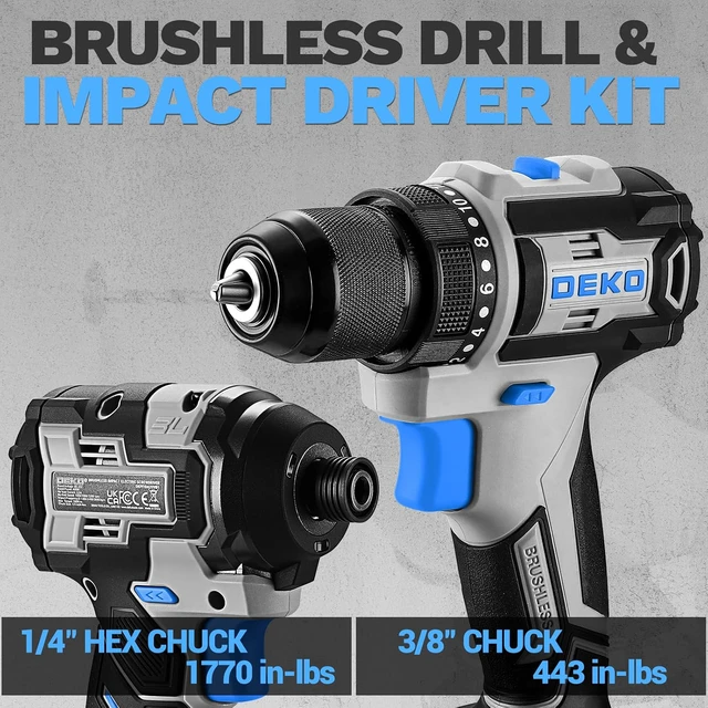 Alt view image 2 of 7 - Cordless Drill & Impact Driver: 20V Brushless Power Drill and 20V Brushless Impact Driver Set, Power Tool Set with 2 x 2.0Ah Batteries, Charger, Bag& 52 x Accessories-Blue