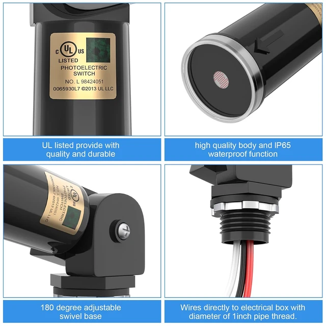 Alt view image 5 of 7 - 10 Pack Photo Cell Outdoor Light Sensor, Dusk to Dawn Sensor 100-277V Input